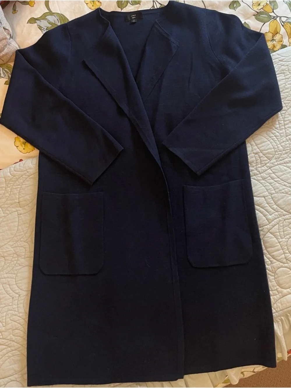 Women's Navy Open-Front Long Sweater Coat